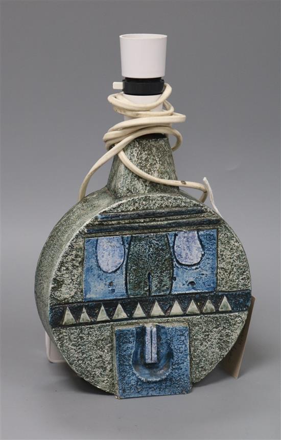 A Troika stoneware lamp base with geometric designs in blue overall height 28cm